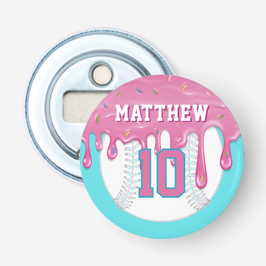 Pink & Blue Baseball Drip Button Flesopener (Voorkant)