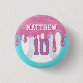 Pink & Blue Baseball Drip Ronde Button 3,2 Cm (Voorkant)