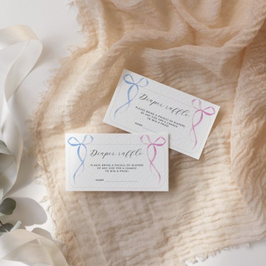 Pink Blue Bow Luier Raffle Ticket Baby shower Informatiekaartje