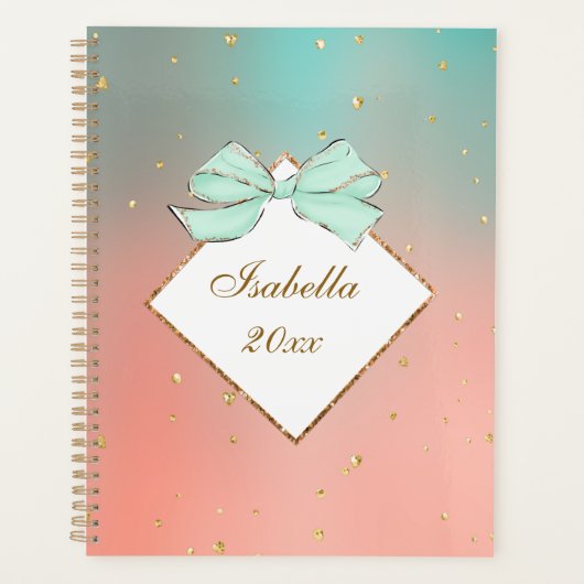 Pink & Blue Bow Personalized Planner (Devant)