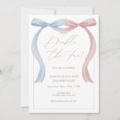 Pink blue bow Twin Birthday Invitation (Devant)