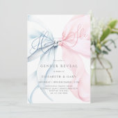 Pink & Blue Bows Gender Reveal Invitation (Debout devant)
