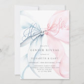 Pink & Blue Bows Gender Reveal Invitation Kaart (Voorkant)