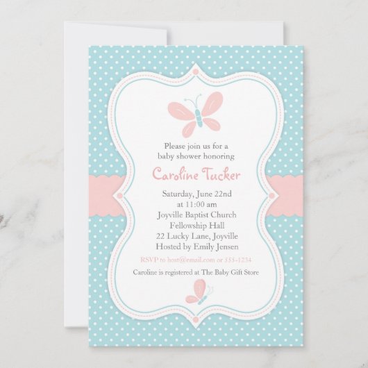 Pink & Blue Butterfly Baby Girl Shower Invitation (Devant)