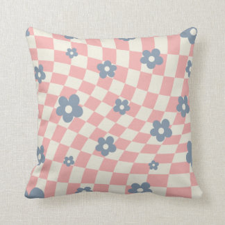 Pink Blue Checkered Floral Kussen