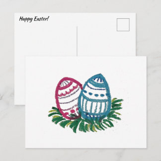 Pink & Blue Easter Eggs Postcard Briefkaart