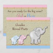 Pink Blue Elephant Gender Reveal Party Uitnodiging (Voorkant / Achterkant)