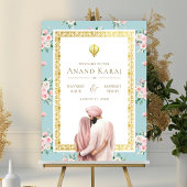 Pink Blue Floral Anand Karaj Affiche de bienvenue
