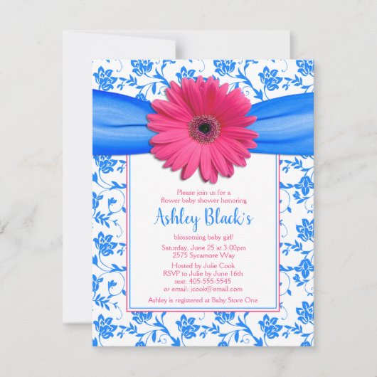 Pink Blue Floral Gerbera Daisy Baby shower Kaart (Voorkant)