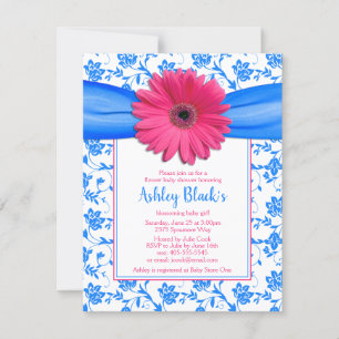 Pink Blue Floral Gerbera Daisy Baby shower Kaart