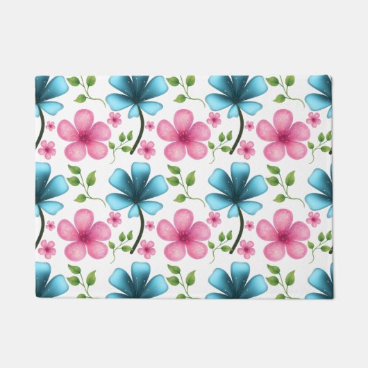 Pink & Blue Floral Seamless Pattern Deurmat (Voorkant)