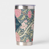 Pink Blue Floral William Morris Elegant Monogram Geïsoleerde Drinkbeker (Links)