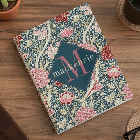 Pink Blue Floral William Morris Elegant Monogram Planner