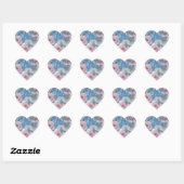 Pink Blue Flowers Sparkle Hart Sticker (Vel)