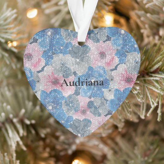 Pink Blue Flowers Sparkle Ornament (Boom)