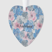 Pink Blue Flowers Sparkle Ornament (voorkant)