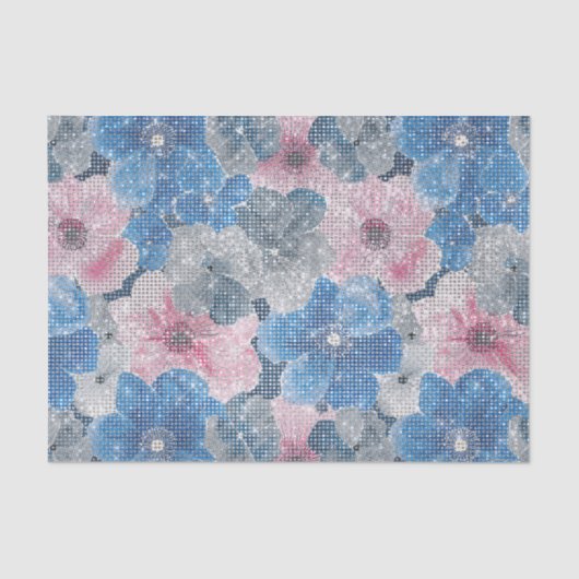 Pink Blue Flowers Sparkle Tissuepapier (Voorkant)