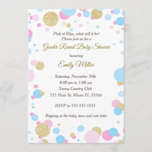 Pink Blue Gender Reveal Baby shower Invitation Kaart