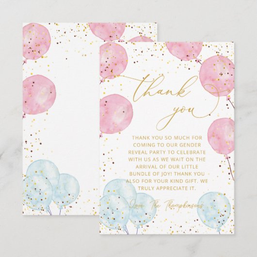 Pink Blue Genre Révéler Merci Note Carte (Devant / Derrière)