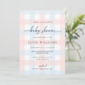 Pink Blue Gingham Baby Shower Invitation (Debout devant)