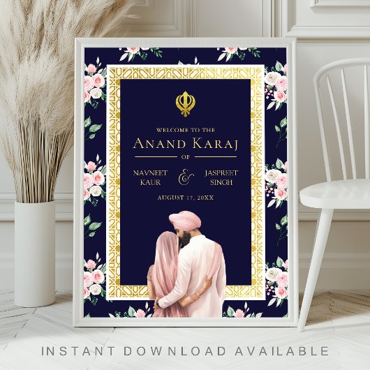 Pink Blue Gold Anand Karaj Mariage Affiche de bien