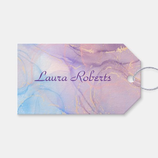 Pink & Blue Gold Glitter Marble Cadeaulabel (Voorkant (Horizontaal))