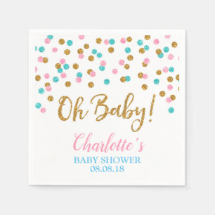 Pink Blue Gold Stippen Gender Reveal Baby shower Servet