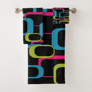 Pink Blue Green Neon Retro Carré Black Motif