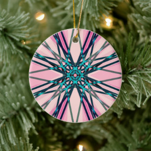 Pink Blue Grey Fractal Snowflake Winter Festive Keramisch Ornament