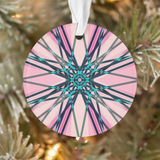 Pink Blue Grey Fractal Snowflake Winter Festive Ornament (Boom)