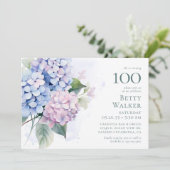 Pink Blue Hydrangeas 100e carte d'anniversaire (Debout devant)