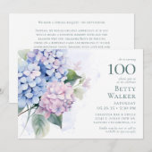 Pink Blue Hydrangeas 100e carte d'anniversaire (Devant / Derrière)