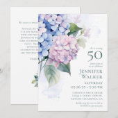 Pink Blue Hydrangeas 50th Birthday Card Request Kaart (Voorkant / Achterkant)