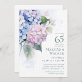 Pink Blue Hydrangeas 65e carte d'anniversaire Dema (Devant / Derrière)