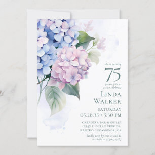 Pink Blue Hydrangeas 75e carte d'anniversaire Dema