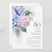 Pink Blue Hydrangeas 80th Birthday Card Request Kaart (Voorkant / Achterkant)
