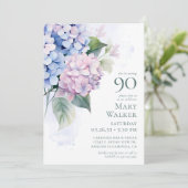Pink Blue Hydrangeas 90th Birthday Card Request Kaart (Staand voorkant)