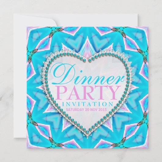 Pink Blue Mandala Bohemian Dinner Party Invitation (Devant)