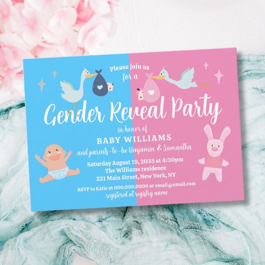 Pink Blue Modern Genre Revela Party Invitation