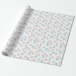 Pink Blue Pastel Holiday Patroon Elegant Xmas Cadeaupapier