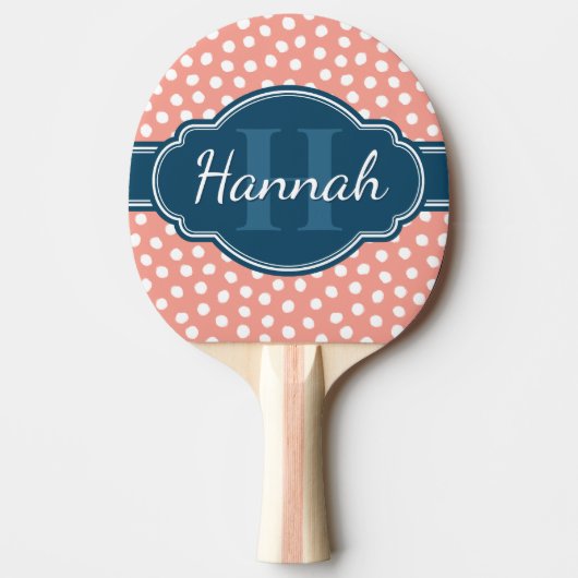 Pink Blue Polka Dot Pattern Monogram Bat Tafeltennisbatje (Voorkant)