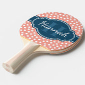 Pink Blue Polka Dot Pattern Monogram Bat Tafeltennisbatje (Voorkant Gekanteld)