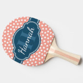 Pink Blue Polka Dot Pattern Monogram Bat Tafeltennisbatje (Zijkant)