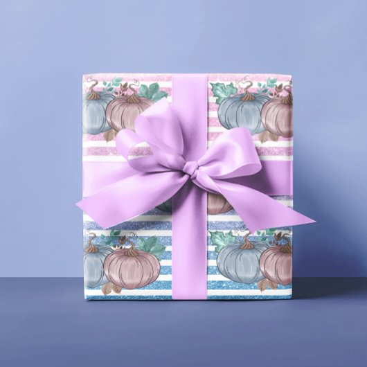 Pink Blue Pumpkin Thanksgiving Gender Reveal Party Cadeaupapier