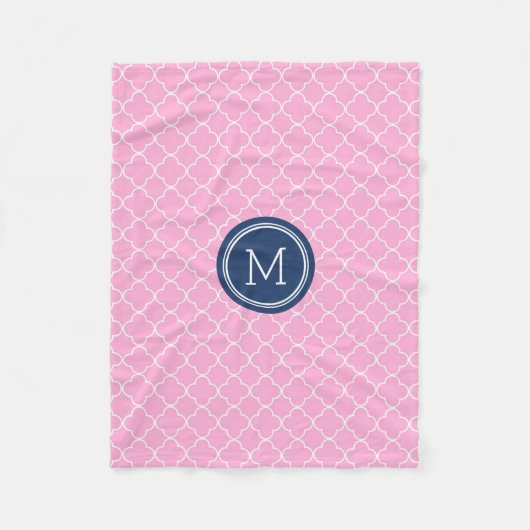 Pink Blue Quatrefoil Pattern Monogram Blanket Fleece Deken (Voorkant)