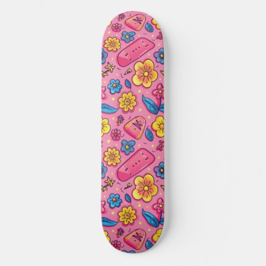 Pink Blue Retro Y2K Unique Design Skateboard (Recto)