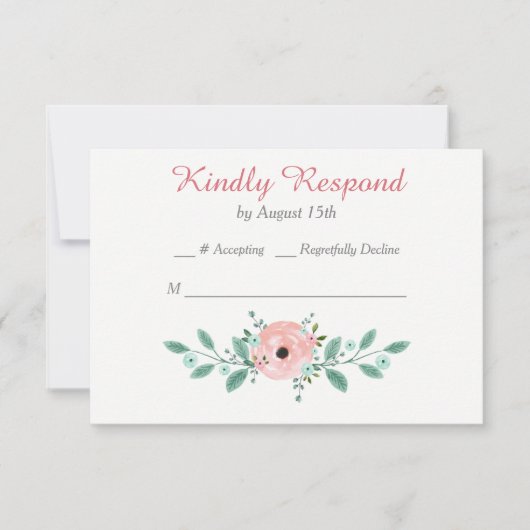 Pink Blue Spring Floral Wedding RSVP (Voorkant)