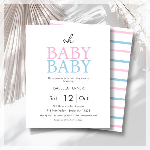 Pink & Blue Twin Baby shower Budget Uitnodiging