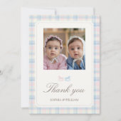 Pink blue Twins Beary First Birthday Bedankkaart (Voorkant)