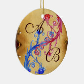 PINK BLUE WEDDING SWIRLS PARCHMENT GEM MONOGRAM KERAMISCH ORNAMENT (Rechts)